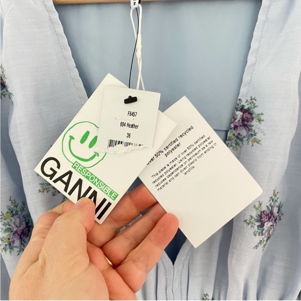 GANNI Light Blue Floral Midi Dress - Picture 7 of 13